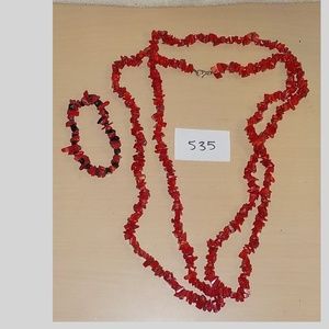 Vtg 925 Red Coral Necklace & Bracelet B535